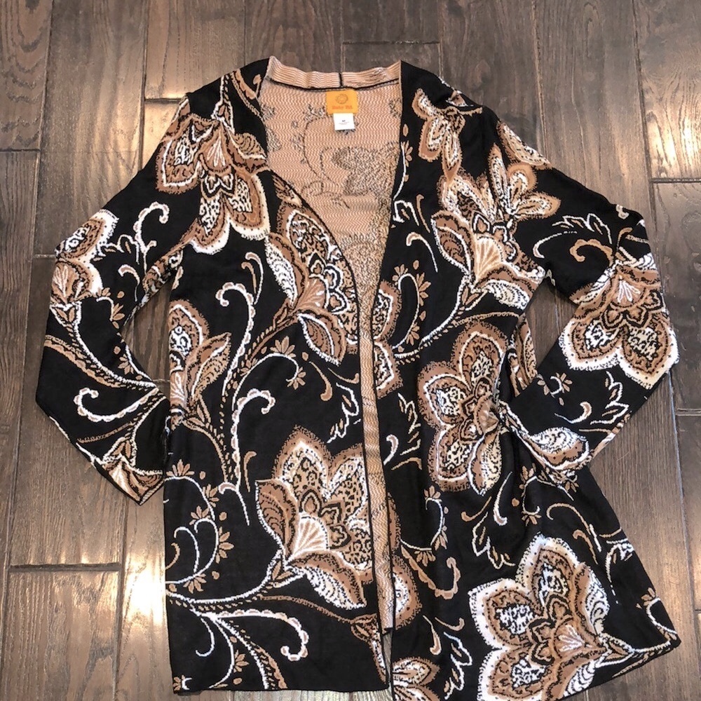 Ruby Rd. Black floral knit cardigan size medium